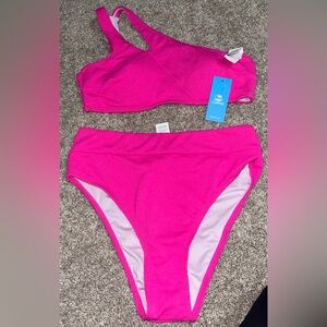 Cupshe Medium bikini hot pink textured one shoulder NWT